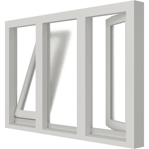 2 Draaikiepramen en vast raam | 3 vakken | hout